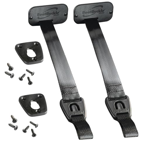 BoatBuckle 24-Inch Self-Retracting Fishing Rod Holder for Boat, Retractable Tie Down Rod Straps for Boat Deck Mount/Gunwale - Pack of 2