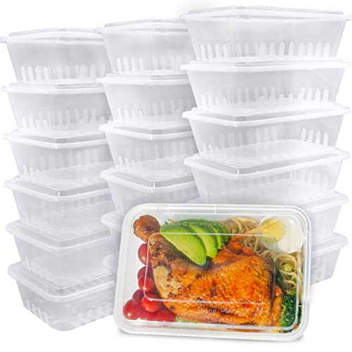 [50 PACK 50OZ] Disposable Meal Prep Container Large For Food, Plastic Storage Containers with Lids Freezer Microwave Dishwash Safe, Clear Bento Box Stackable BPA Free Reusable 1500ml