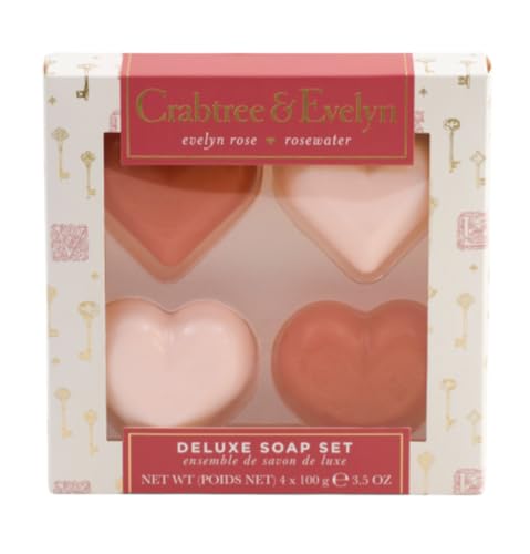Crabtree & Evelyn Heart Shaped Soap Bar Set - EVELYN ROSE & ROSEWATER Scents - 3.5 oz each