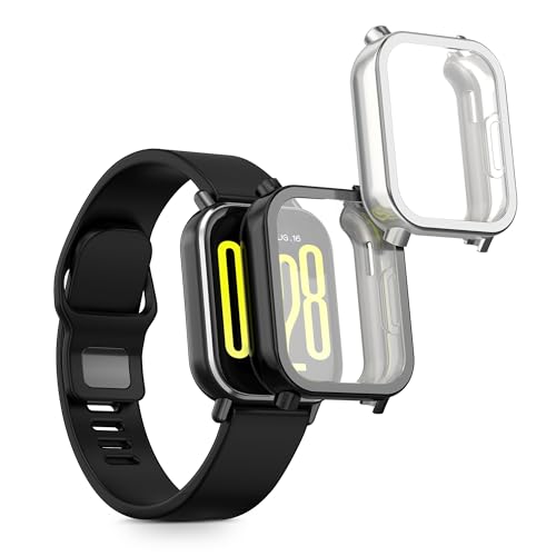 kwmobile Case Compatible with Xiaomi Redmi Watch 5 Active Case - 2X TPU Silicone Fitness Tracker Cover - Black/Silver