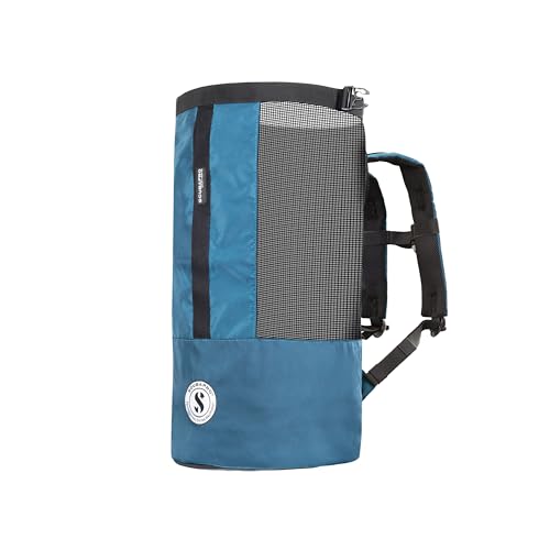 SCUBAPRO Sport 65 Mesh Dive Bag with Roll Top Closure and Side Zipper for Snorkeling and Scuba Diving Gear, Denim Blue Color Fabric