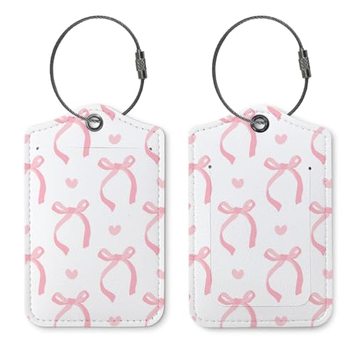 ZFQ Coquette Luggage Tags for Suitcases,Pink Bow Travel Gifts for Women,Preppy Gifts,Cute Trendy 2 Pack Luggage Tag for Travel,Teen Girls Gifts Suitcase Tags