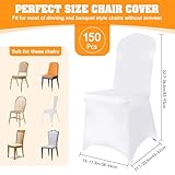 LIUKANGZE 150 PCS White Polyester Spandex Chair Covers - Stretch Slipcovers for Wedding, Party, Dining, Banquet - Flat-Front Chair Covers