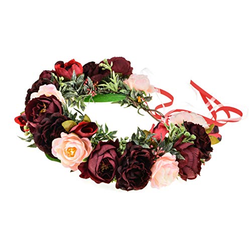 DreamLily Maternity Woodland Photo Shoot Peony Flower Crown Hair Wreath Wedding Headband BC44 (Style 12 Burgundy Camellia)