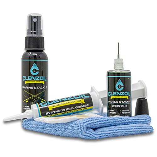 CLENZOIL Marine & Tackle Reel Care Kit - with Fishing Reel Oil & Grease - All-in-One Cleaning Kit - for Freshwater & Saltwater Reels - Fish Reel Maintenance Kit