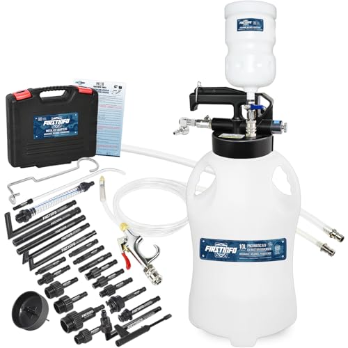 FIRSTINFO Patented 10 Liter 22 Pcs Taiwan-ATF Filler Adapters | Pneumatic Transmission Fluid Dispenser Pump | Hanging Hook | 360° Z-Swivel Air Inlet | Spring Structure Hose