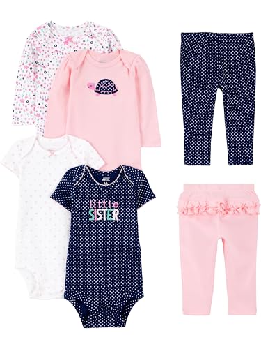 Simple Joys by Carter's Baby Girls 6-Piece Bodysuits (Short and Long Sleeve) and Pants Set, Multicolor/Dots/Floral/Hearts/Turtle, 0-3 Months