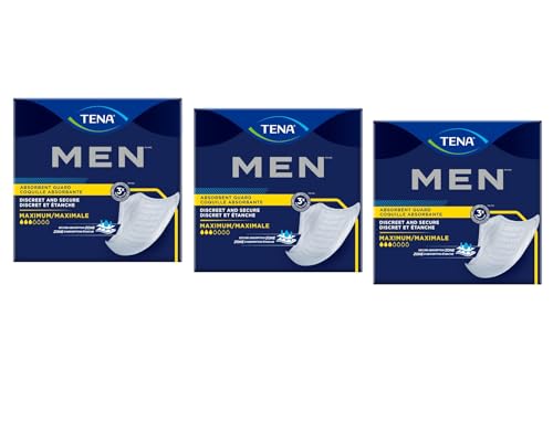 TENA Men Maximum Guard Incontinence Pad for Men, Maximum Absorbency, (60 Total - 3 Packs)