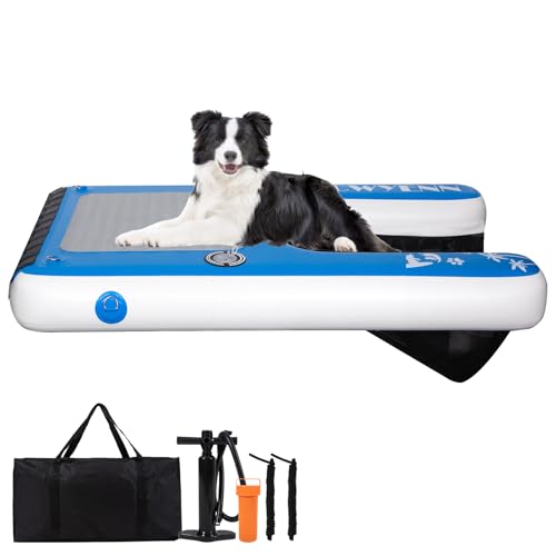 ACWYENN Large Inflatable Dog Boat Pool Ramp for Large Dog Ramp for Pool Boat Dock with Non-Slip Pad (58" x 38" Blue)