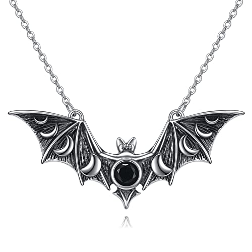URONE Bat Necklace Sterling Silver Halloween Necklace Halloween Night Jewelry Gift for Women Men