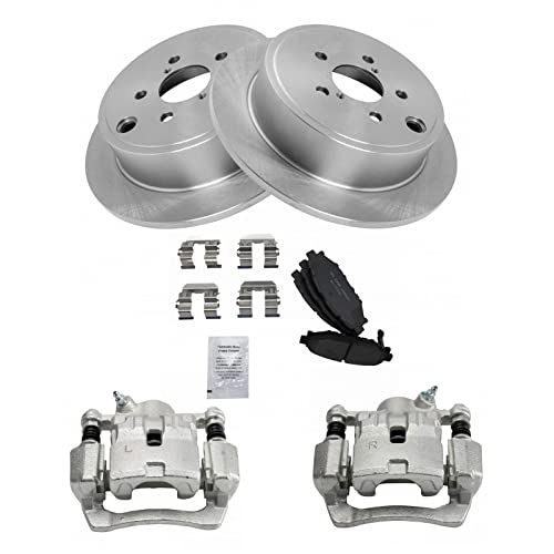 TRQ Rear Brake Pad & Rotor Kit Brake Caliper Brake Pads Brake Rotor Ceramic Compatible with 2009-2013 Subaru Forester 2008-2014 Impreza