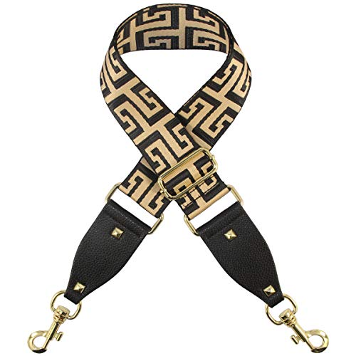Duwi Wide Purse Strap Multicolor Striped Guitar Style Strap Adjustable Canvas Crossbody Bag Strap(black,gloden,pattern)