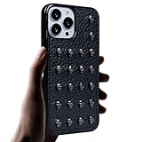 CHANROY Compatible with iPhone 15 Pro Max Case(6.7 inch) Black Punk Leather Rock Style Cool Case Cover for Men and Women(Skull Studded)