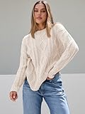 Trendy Queen Oversized Sweaters Womens Plus Size 2024 Fall Fashion Outfits Cable Knit Crewneck Pullover Cute Chunky Long Tunic Top Winter Old Money Clothes with Leggings Cream