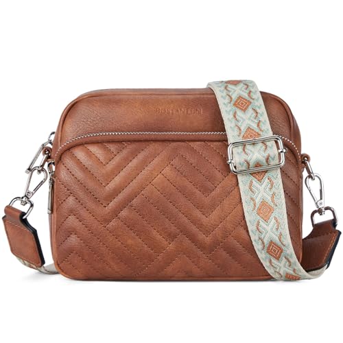 BOSTANTEN Quilted Crossbody Bags for Women Vegan Leather Purses Small Shoulder Handbags with Wide Strap