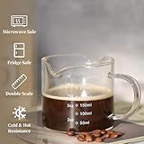 BCnmviku 1 Pack 250ML/8.5OZ Measuring Cup Espresso Shot Glasses Double Spouts Large Coffee Cup with Handle Triple Pitcher Milk Cup Parts Clear Glass