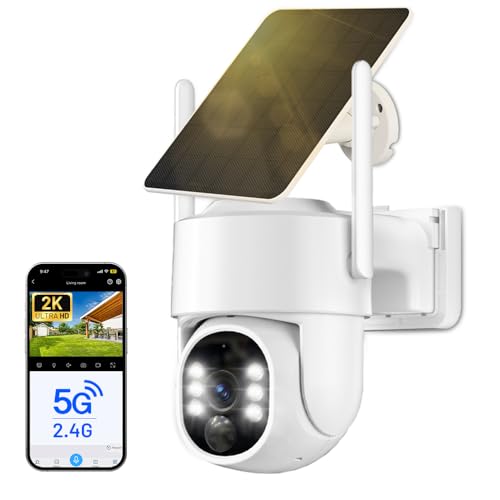 Noaheye Solar Security Cameras Wireless Outdoor, 5G WiFi Cameras for Home Security, 2K 360° PTZ Battery Powered WiFi Cameras, 2 Way Talk, Color Night Vision, AI Human Detection (Solar CAM)