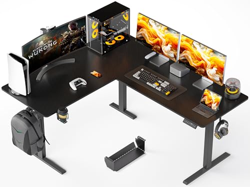 WALKINGDESK 63x55 Inches Reversible L Shaped Standing Desk, Height Adjustable With Cup Holder, Electric Corner Computer Workstation, Sit Stand up Home Office, Ergonomic Gaming, Black