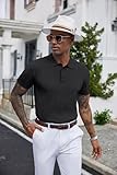 COOFANDY Mens Knit Polo Shirt Textured Polo Shirts Short Sleeve Banded Bottom Polo T Shirts Golf V Neck Polo Shirts Summer Clothing 2025 Black