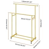 Calmootey Double Rod Clothing Garment Rack,Rolling Hanging Clothes Rack,Portable Clothes Organizer for Bedroom,Living Room,Clothing Store,Gold