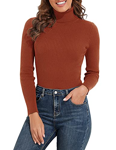 PrettyGuide Women's Ribbed Turtleneck Long Sleeve Sweater Brick Red M