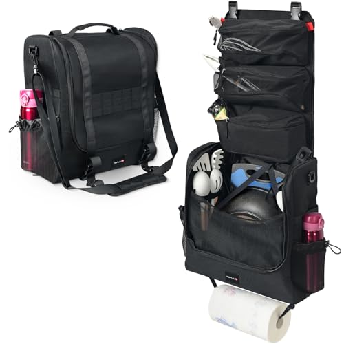 TOPJUM Camp Kitchen Organizer, Utensil Storage Caddy Bag, Multi-Pockets, Paper Towel Holder, Portable Hanging Kitchen Cookware Holder for Camping Utensils, Tableware & BBQ Essentials, Bag Only