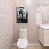 Funny Bathroom Wall Art Set of 2 - Black and White Vintage Humor Bathroom Wall Decor, Dumb And Dumber Movie Posters Bathroom Art, Funny Bathroom Decor Canvas Wall Art 12x16in Framed