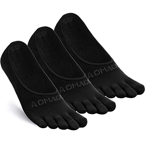 aomagic Toe Socks No Show Women Men Liner Socks Invisible Non-Slip Low Cut Finger Socks Soft Breathable, Black Medium - 3 Pairs
