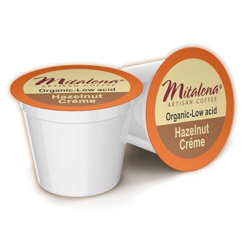 Mitalena Artisan Coffee Hazelnut Creme Low Acid Coffee Pods, 96 Cups, Medium Roast, Smooth and Delicious, Compatible with Keurig Coffee Maker, Stomach Friendly Flavored Coffee