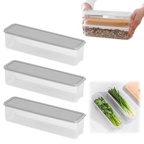 Storage & Crisper Boxes, 2025 Upgrade Durable Food Storage Containers, Stackable Refrigerator Organizer for Kitchen, Airtight Food Box with Lids, Fresh-Keeping Container Suitable (Grey, 3pcs)