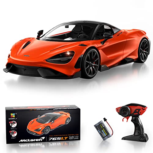 MIEBELY Remote Control Car, McLaren Rc Cars Officially Licensed 1/12 Scale 7.4V 900mAh Toy Car with 12km/h Fast Model Car Headlight for Adults Kids Boys Age 6-12 Year Birthday Ideas Gift Orange