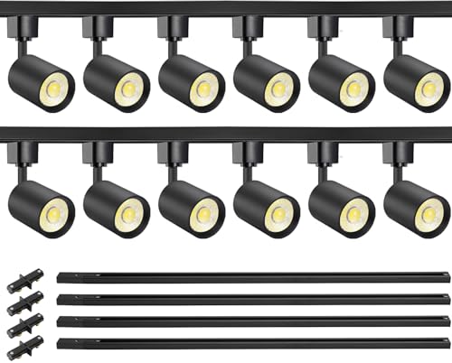 VANoopee 12-Light LED Track Lighting Kit with 13FT H Type Track Lighting Rail, Dimmable LED Track Light Heads Modern Kitchen Track Lighting Fixtures Ceiling Spot Light 3000K 24° CRI90+ 10W 800lm Black