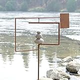 Aura Life Modern Zen Garden Spinner Kinetic Wind Sculpture with Rock Cairn & Stake - Relaxing Outdoor Spinners for Yard and Garden - Handmade Outdoor Wind Art Vane Sculptures (Bare Steel)