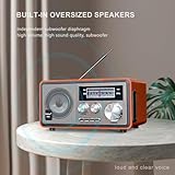 Oncheer Retro Vintage Wood Bluetooth FM Home Radio, 15W Subwoofer Stereo Speaker, Battery Powered Radios with Antenna Best Reception, Support TF Card/USB Player/AUX in