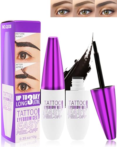 Peel Off Eyebrow Tinting Gel Kit-2pcs Black Peel Off Eye Brow Tinted Gel,Waterproof Long-lasting Eyebrow Tattoo Gel,Up to 3 Days,Transfer-proof Brow Stain,Women's Day Makeup Gift Set for Women-03#