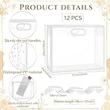 Aliceset 12 Pcs Clear Plastic Gift Bags with Die Cut Handles Reusable Flower Gift Bag with Ribbon for Wedding Bridal Shower Baby Shower Birthday Party Business, 12 x 10 x 5''(White)