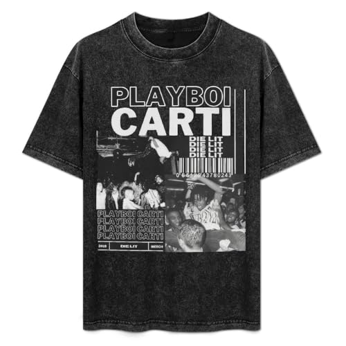 Men Women Playboi Rapper Carti T Shirts Vintage Oversized Short Sleeve Funny Round Neck Tee Shirt for Men Women L