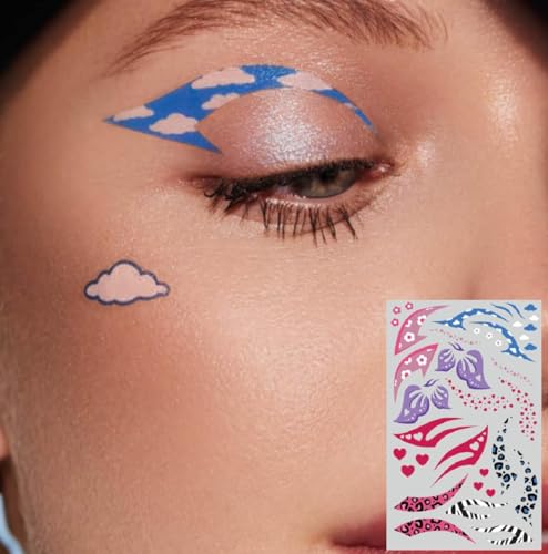 Rebel Tattoos Make Up Eye Liner, Fake Tattoo for Parties, Unique Tats Eyes, Butterfly (Colorful Eyeliners, 1 Sheet)