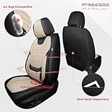 FREESOO Black Beige Car Seat Covers Full Set - Faux Nappa Leather Seat Covers for Cars, Luxury Breathable Waterproof Front Seats with Lumbar Support and Back Seat Cover, Fit for Sedans SUVs Pick-ups