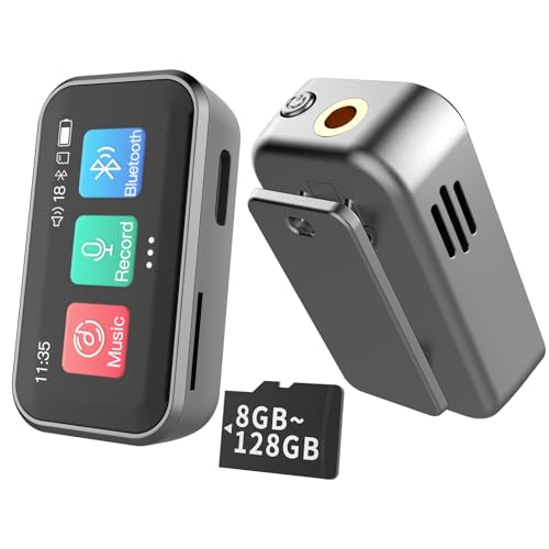 MP3 Player with Bluetooth,Portable Digital Lossless 32G Music Player with Built-in Speaker, 1.47 in Full Touch Screen, Digital Voice Recorder,E-Book,FM Radio,Mini Back Clip Design