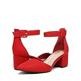 DREAM PAIRS Women's Annee Red Suede Low Heel Pump Shoes - 11 M US