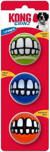 KONG Grinz by Rogz Variety Packs - Durable Bouncy Balls with Grinz Teeth (Small 3 Pack)
