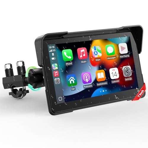LAMTTO 7-Inch Wireless Motorcycle Carplay GPS Navigation System with Apple Carplay and Android Auto, Portable Moto Car Play Screen with Dual Bluetooth, Navigation, Siri, Google Assistant, Anti-Glare