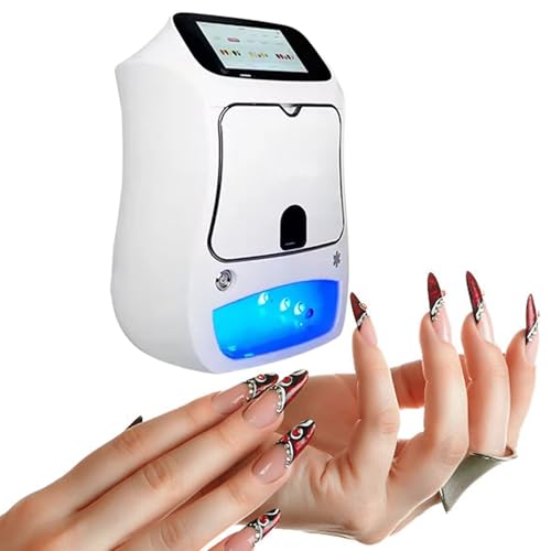 QUGURLID Nail Art Printer Machine,w/Touch Screen Display,3D Digital Nail Printer Manicure Salon Set w/Pack of Nail Polish&Nail Dryer,Mobile Nail Printing Machine