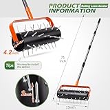 Walensee Rolling Lawn Aerator, Heavy Duty Manual Aerator Tool with 42 Spikes, Lawn Spike Aerator Roller with 71" Adjustable Handle, Soil Penetrator Push Lawn Aeration for Garden Yard Patio