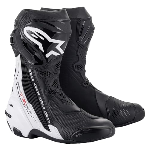 Alpinestars Supertech R Motocycle Racing Boots, CE-Certified High-Performance, Protection Footwear, 41, Black/White
