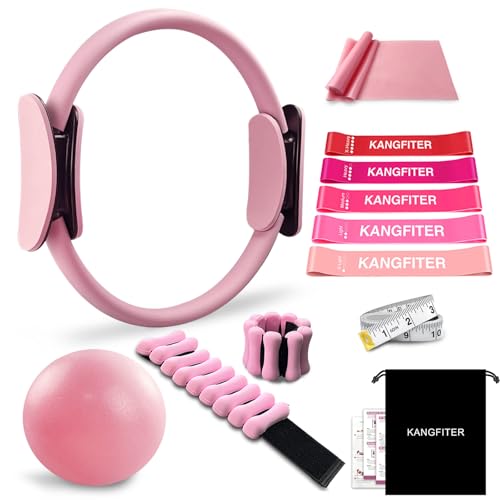 KANGFITER Pilates Ring Set 11 PCS, Magic Circle Yoga Ring, Pilates Ball, Adjustable Ankle Wrist Weights, Resistance Bands, Tape Measure, Pilates Kit Equipment Accessories for Women Home Workouts Yoga