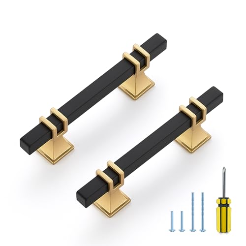 Ravinte Decor 30 Pack Cabinet Handles 3 inch Hole Center Black and Gold Cabinet Pulls, Kitchen Cabinet Handles for Dresser Drawers Pulls, Black and Gold Cabinet Pulls Cabinet Handles