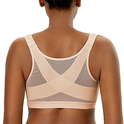DELIMIRA Women's Front Closure Posture Wireless Back Support Full Coverage Bra Oatmeal Heather 34B