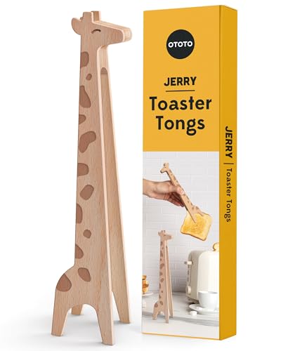 NEW OTOTO Jerry the Giraffe Toaster Tongs - Multipurpose Wooden Tongs for Cooking, Serving Food, Kitchen Gifts, Fun Gifts, Cute Kitchen Accessories, Fun Gadgets